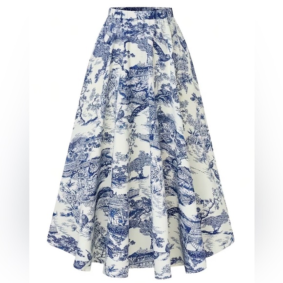 Boutique Dresses & Skirts - NEW| Women’s Chic Plus Size Vintage Printed Blue and White Scenic Midi Skirt